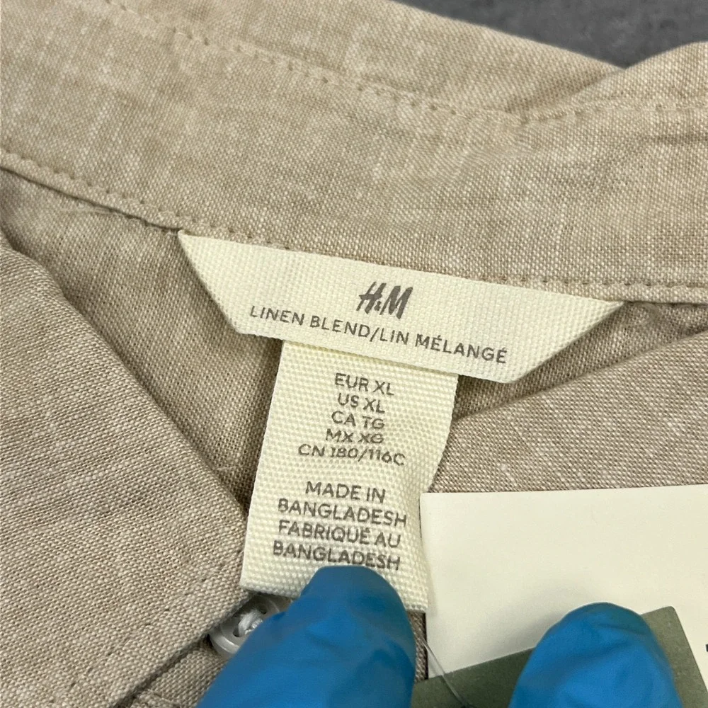 H&M Shirt Dress Women's XL Beige Linen Button Up Front Tie Long Sleeve Lagenlook
